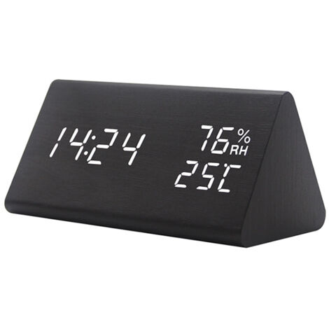 Horloge Numérique Murale en Bois avec Affichage LED, Détection de Température et Humidité pour Chambre (1/5)