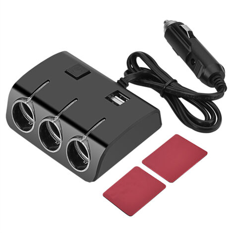 Prise allume-cigare triple avec double port USB et adaptateur secteur pour voiture (1/5)