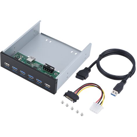 Panneau avant métallique USB Hub 6 ports : 4 USB 3.0 + 2 USB 2.0, adaptateur 19 broches (1/5)