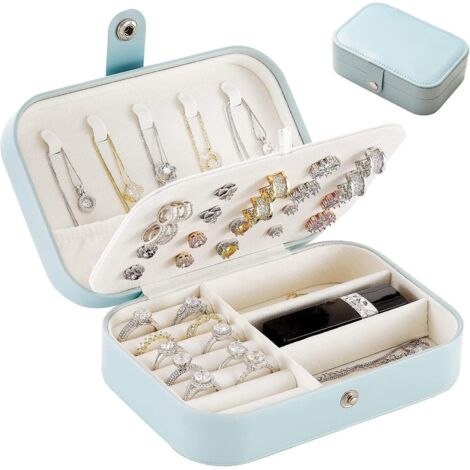bote Bijoux De Voyage Portable (bleu Clair, Bijoux Non Inclus), Bagues, Boucles D'oreilles, Colliers Et Bracelets Pour Femme Organisateur De Bijo (1/5)