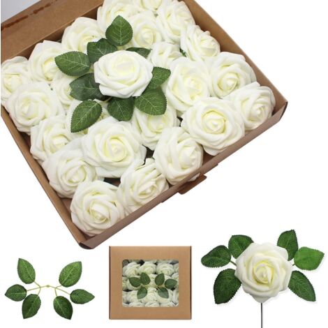 lot De 25 Roses Artificielles De Couleur Ivoire L'aspect Et Au Toucher Naturel, Pour Des Bouquets Personnaliss De Mariage, Une Fte Prnatale Ou La (1/5)