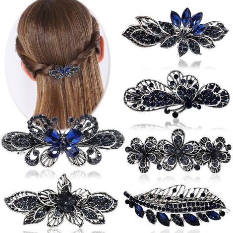 6 Pices Franais Vintage Cheveux Barrettes, Barrettes Cheveux Cristal Rtro Franais Pingles Cheveux Fermoir Mtal Bronze Roses Plumes Pinces Cheve (1/5)