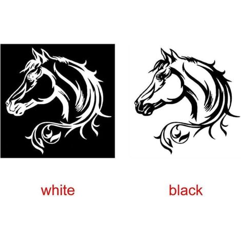 2pcs-19.5cm Noir Blan Autocollant De Voiture Rflchissante Tte De Cheval Avec De Beaux Animaux, Modle De Corps, Autocollant Dcoratif, Autocollants (1/5)