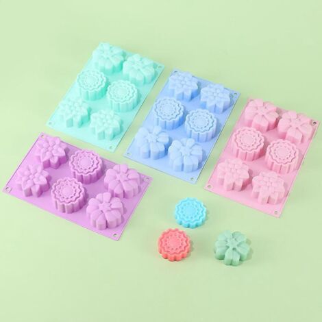 lot De 4 Moules Gteaux En Silicone - 6 Fleurs Par Moule - Pour Fabrication De Glaons, Chocolats Et Dcorations Pour Gteau - Coloris : Violet, Ver (1/5)