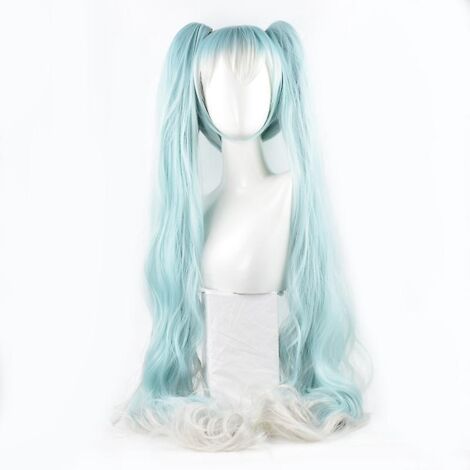 perruque Ice Blue Gradient White Cos, Longue Pince Cheveux Boucls Sur Queue De Cheval, Perruque De Jeu De Rle, Perruque Double Queue De Cheval, J (1/5)