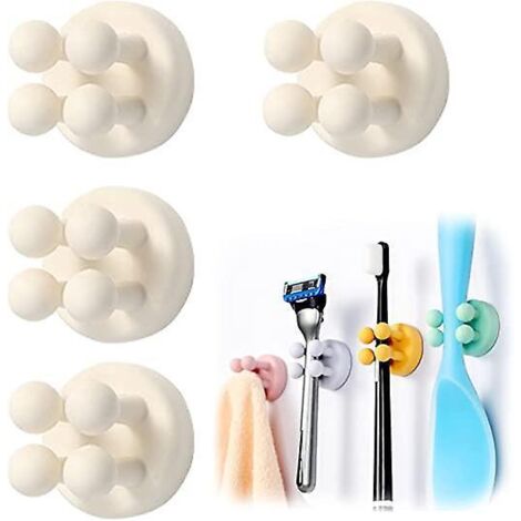 porte-brosse Dents En Silicone 4 Pices (vert), Support De Rasoir Pratique Fix Au Mur, Crochet Tanche Multifonctionnel, Support De Prise Pour Sall