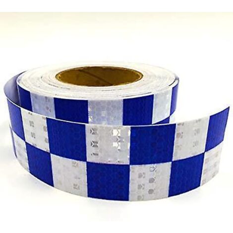 ceinture De Scurit Rflchissante Impermable Carreaux (bleu Blanc 5cm 25 Mtres) Autocollant D'avertissement De Danger Avec Haute Visibilit Et Rou (1/5)