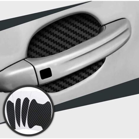 4 Pcs Film De Protection De Tasse De Poigne De Porte De Voiture (noir) Poigne De Porte De Voiture En Fibre De Carbone 3d Universelle Empche La Pei (1/5)