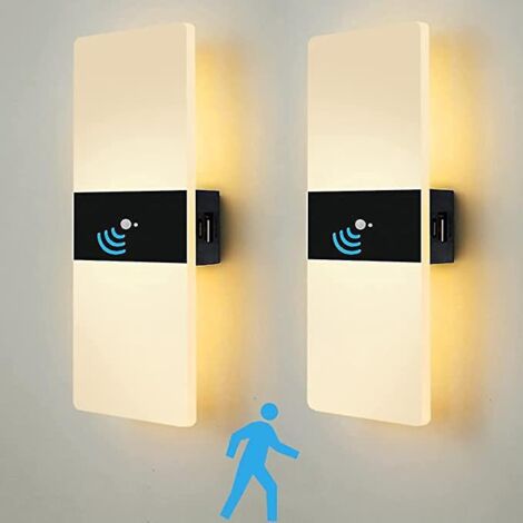 applique Murale Led Avec Dtecteur De Mouvement Intrieur, Lampe Murale Piles Veilleuse Usb Rechargeable Batterie Lumire De Capteur De Mouvement Ac (1/5)