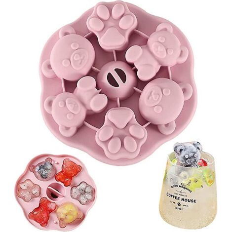 joli Bac Glaons Ours (rose), Couvercle Amovible Sans Dbordement, Moule Glace En Silicone Pour Fabriquer 6 Glaons En Forme D'ours, Facile Dmoule (1/5)