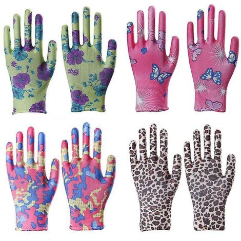 4x Set De Gants De Jardinage Pour Les Fleurs, Taille 8 - Gants De Jardinage Vert Et Rose - Qualit Suprieure (1/5)