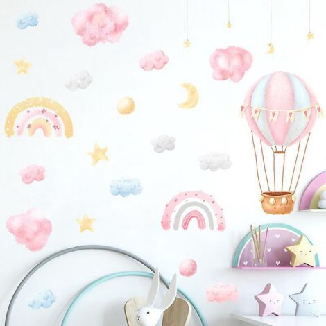 stickers Muraux Arc-en-ciel Et Ballon Air Chaud Pour Enfants, Pelables Et Collants, Adapts La Dcoration Murale D'art Dans Les Chambres De La Mat (1/5)