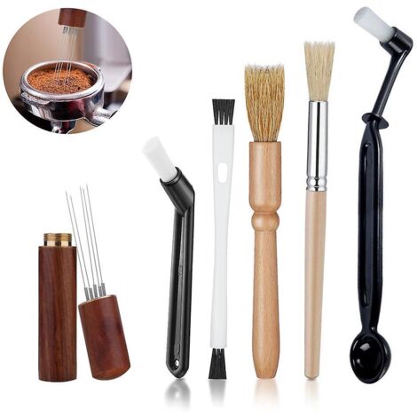 lot De 6 Brosses De Nettoyage Pour Machine Caf Avec Cuillre, Brosse De Nettoyage Pour Moulin Caf, Manche En Bois Et Brosse En Bois Poils Doux P (1/5)