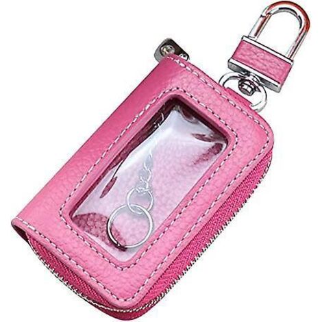 sac Porte-cls De Voiture (rose Rouge), Portefeuille Porte-cls En Cuir De Vachette Porte-cls Motif Litchi Porte-cls Porte-cls Fentre Transparente (1/5)