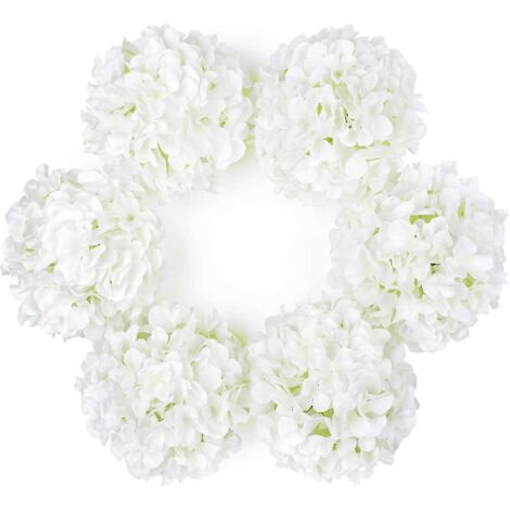 lot De 6 Grands Hortensias En Soie Artificiels (blancs) Avec Des Tiges De Bandeau De Faux Hortensias Blancs Pour Les Centres De Table De Jardin De
