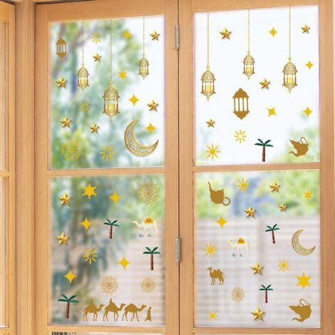 lune Lanterne Toile Autocollant Mural Papier Statique Verre Autocollant Fentre Double Face Dcoration Visuelle Autocollant Mural (1/5)