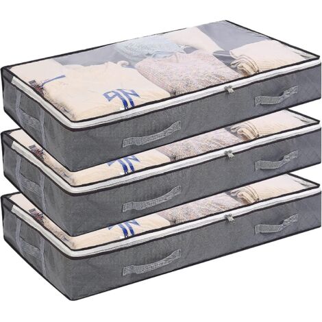 3 Pcs Sacs De Rangement Sous Le Lit Sac Vtements Pliable 75l Conteneurs De Rangement De Grande Capacit Avec Fentre Transparente Poignes Renforces (1/5)