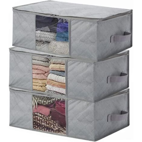 sac De 48 X 35 X 20 Cm Rangement Vetement Pliable, Lot De 3 Sac Boite Rangement Sous Lit, Tanche En Pais Non-tiss, Pour Dredons Couvertures Oreill (1/5)