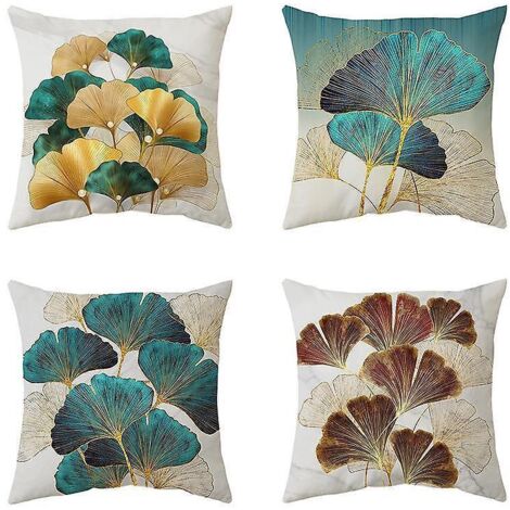 4 Housses De Coussin Dcoratives Imprimes De Feuilles De Ginkgo 45 X 45 Housses De Coussin En Lin Jungle Or Jaune Ferme Housses De Coussin Naturell (1/5)
