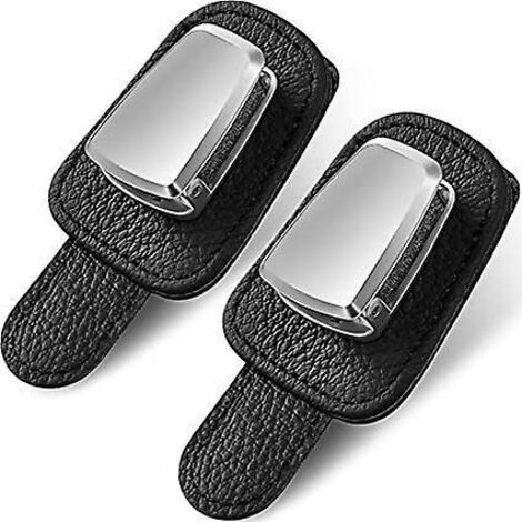 lot De 2 Supports Universels Pour Lunettes De Soleil De Voiture - En Cuir - Avec Clip Pour Carte De Billets - Noir (1/5)
