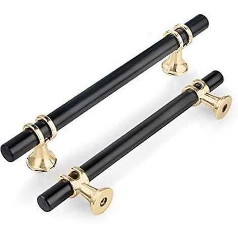 2pcs 96mm Poigne D'armoire De Cuisine (or Noir), Poigne En Forme De T De Porte D'armoire, Tiroir D'armoire En Alliage De Zinc Poigne Solide Pannea (1/5)