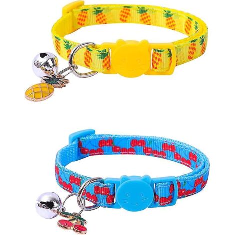 ensemble 2 Pices De Colliers Pour Chat Avec Accessoires De Fruits (ananas Et Cerise), Collier Rglable Pour Petit Chat Avec Clochette Bouton Dtacha