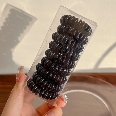 bande De Cheveux En Spirale, 9 Bandes De Cheveux En Plastique Noir, Support De Prle En Spirale, Tte D'onde De Ligne Tlphonique, Ensemble D'accesso (1/5)