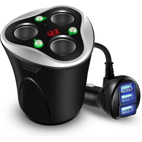 3 Prises Allume (noir) Cigare Adaptateur + 3 Ports Usb Chargeur De Voiture, 120w 12/24v Avec Affichage Led De Voltage Sparer On/off Interrupteur F (1/5)