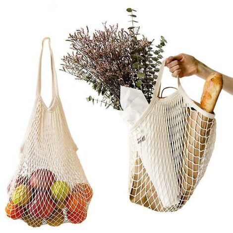 lot De 3 Sacs Provisions En Corde De Coton En Maille (30 X 35 X 10 Cm), Organisateur De Sac Fourre-tout En Maille Rutilisable Pour Les Acheteurs (1/5)