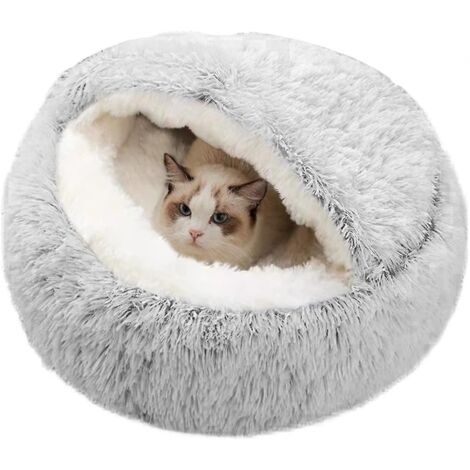 gris-lit Apaisant En Forme De Donut, Chaud Et Doux En Peluche Avec Dessous En Ponge Confortable Et Antidrapant Pour Animaux De Petite Et Moyenne T (1/4)