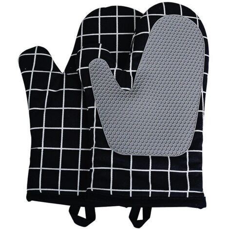 1 Paire (black)gants De Four, Gants De Cuisine Silicone Coton Rsistant Chaleur Et Antidrapant, Gloves Pour La Cuisson Des Aliments Faisant Cuire (1/5)