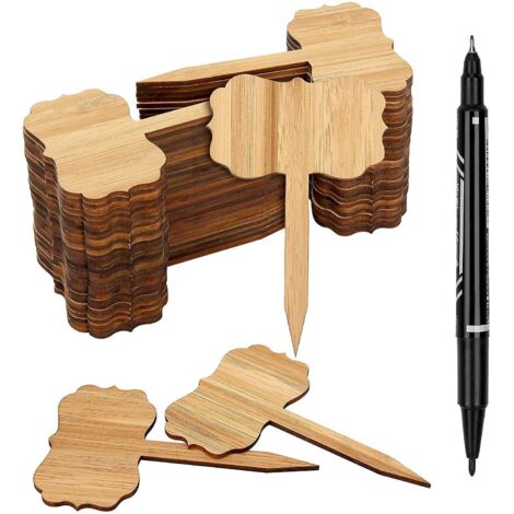 30 Pices Tiquettes De Plantes En Bambou, Marqueurs De Plantes Dcoratifs De Type T Tiquette De Jardin En Bois, Avec Un Stylo, Pour Graines De Jardi (1/5)