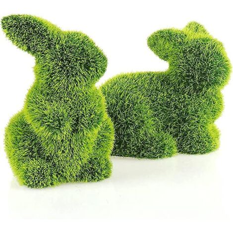 (2 X Lapin-11 Cm)lapins De Pques Dcoratifs En Cramique Recouverts D'herbe - Figurines Dcoratives Astucieusement Conues Pour La Dcoration De Pques (1/5)