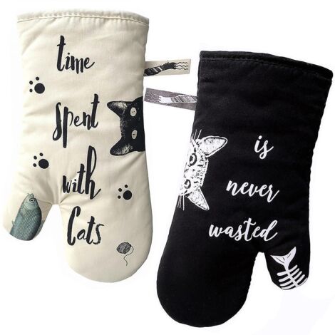 une Paire De Gants, Une Noire Et Une Blanche Gants De Cuisine Gants De Four Anti Chaleur Manique Et Gant Pour Cuisiner, Barbecue, Cuisson, Ivoire (1/5)