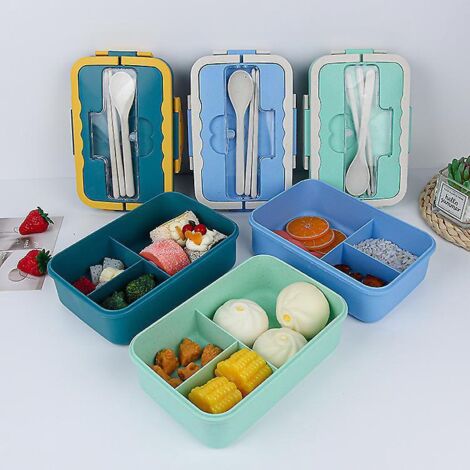 bote Lunch Bleue 1 Pc, Bote Bento Avec Fourchette Et Compartiment Bote Lunch Cologique Sre Et Tanche, Convient Pour Les Pique-niques, L'cole, L (1/4)