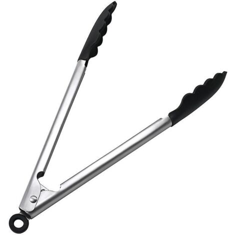 pinzas De Cocina 2 Piezas Negro 9", Pinzas De Acero Inoxidable Y Silicona Para Parrilla, Ensalada Y Servir Con Puntas Antiaraazos Y Mangos Con Alm (1/5)