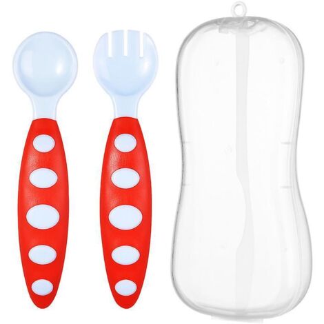 two Red Baby Two Tone Cuillre Et Fourchette Set Complment Alimentaire Bb Vaisselle (1/5)