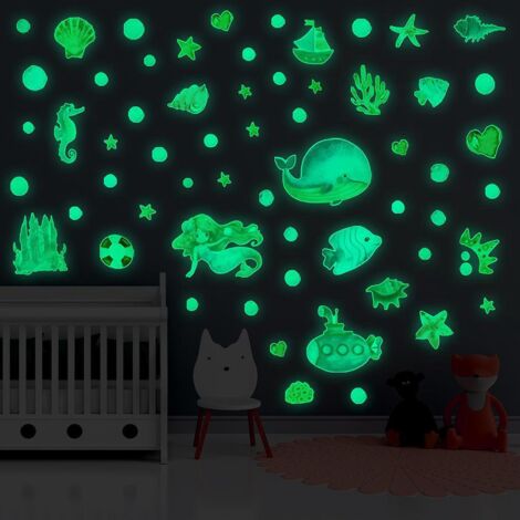 sea Life Sirne Glow In The Dark Autocollant (vert), Plafond Lune Et Toiles Glow Autocollant Mural, Enfants Toile Fluorescente Bb Fille Enfants Cha (1/5)