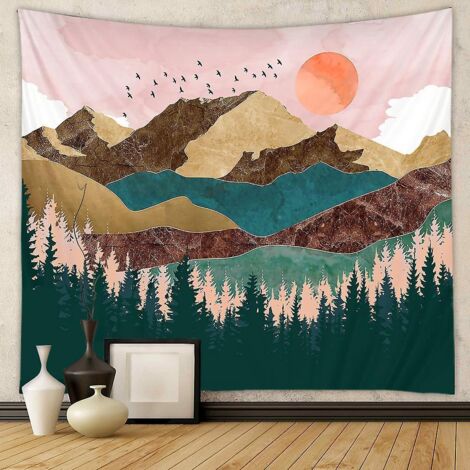 le De Rve Coucher De Soleil Fort Arbre Tapisserie (color, Xl / 230x180cm), Montagne Tapisserie Psychdlique Murale Nature Paysage Tapisserie Chambr (1/5)