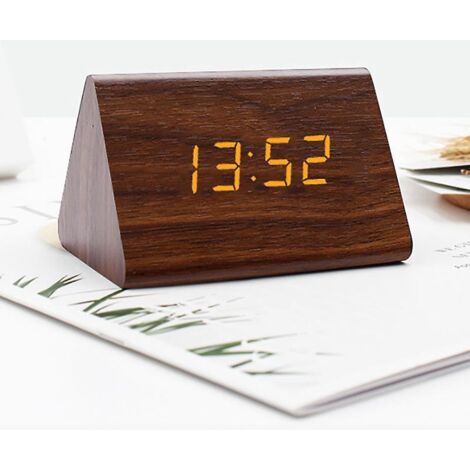un Rveil Lectronique Triangulaire En Bois Blanc Clair En Bois Marron, 120 Mm 80 Mm 70 Mm Horloge Numrique En Bois Led Horloge De Bureau Led Horl (1/4)