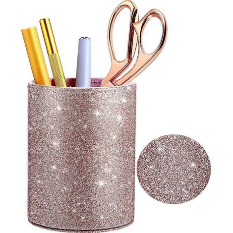 (or Rose) Scintillant Pu Coupe Crayon Porte - Crayon Pour Les Filles De Femmes, Porte - Crayon De Maquillage De Luxe, Pu Organisateur En Cuir Coup (1/5)
