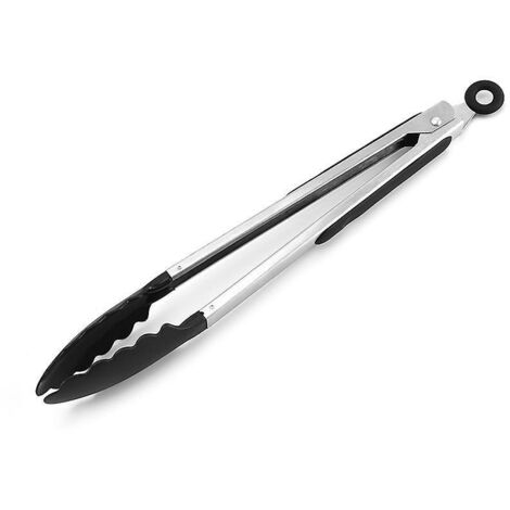 pince De Barbecue En Acier Inoxydable Et Silicone Alimentaire (noir 12 Pouces), Pince De Cuisine Rsistante La Chaleur (1/5)
