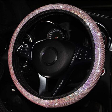 couvre-volant Rose Pour Voiture Avec Sous-verres De Voiture Housse De Volant Extensible Bling (1/5)