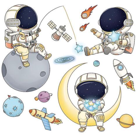 sticker Mural Astronaute De L'espace Stickers Muraux Espace Planete Autocollant Mural Fuse Astronaute Toiles Dcoration Murale Chambre Enfants Bb P (1/5)