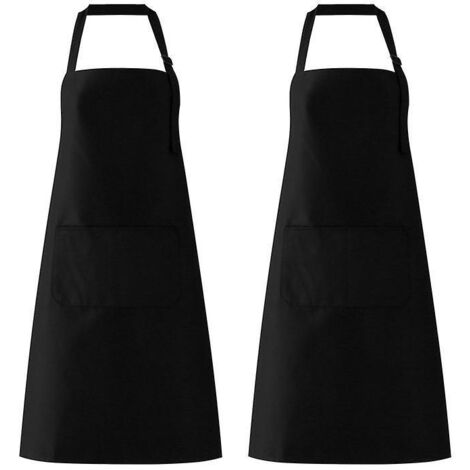 (noir Polyester) 2 Packs Tablier De Cuisine Avec 2 Poches Rglable Cuisson  Domicile Tabliers Pour Femmes Hommes Chef (1/5)