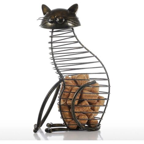 cat Wine Cork Container Iron Sculpture Animal Metal Sculptures Home Decoration Interior Crafts (1/5)