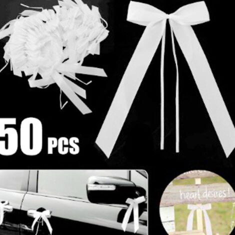 noeud De Voiture De Mariage Blanc, Dcoration De Voiture De Mariage 50pcs, Ruban De Voiture De Mariage, Crmonie De Mariage, Bouquet, Chaise, Cadeau (1/5)