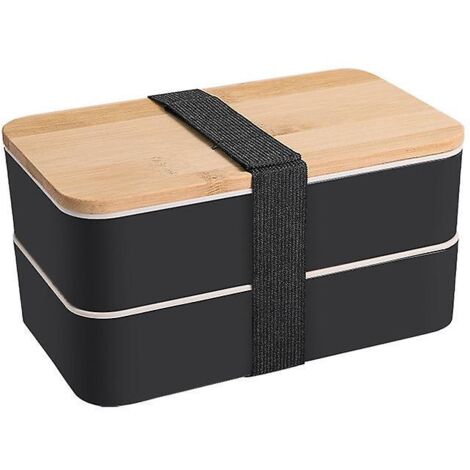 lunch Box Noir + Sac Isotherme Bento Japonais Design 3 Couverts Bento Box Bambou 2 Compartiments Hermtiques 1200 Ml Micro-ondes Lave-vaissel (1/4)