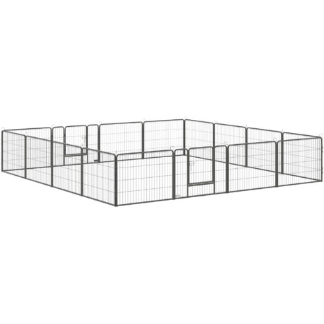 Enclos pour chien 16 panneaux modulables et pliables, acier portable avec portes 80x60 cm, parc de jeu pour chiot, gris