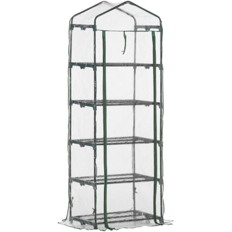 Serre de balcon 5 étagères en acier, bâche PVC renforcée 135g/m², porte zippée roulante, pour plantes aromatiques et fleurs, 69x49x193 cm